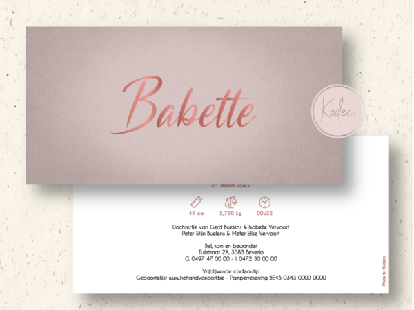 Ontwerp geboortekaartje - Babette